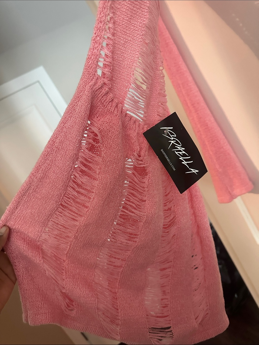 Women's Pink Distressed Long-Sleeve Dress - Picture 2 of 3